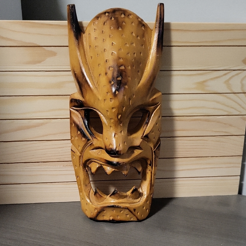 Vintage Filipino Tribal Art Hand Carved Wooden Ifugao Bakunawa Dragon Mask